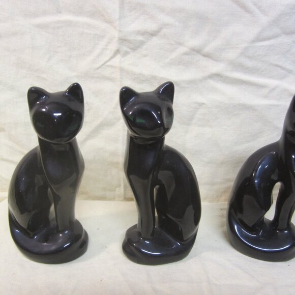 VTG CERAMIC BLACK CATS W/GREEN HANDPAINTED EYES, ELEGANT CATS price is each - Picture 3 of 9